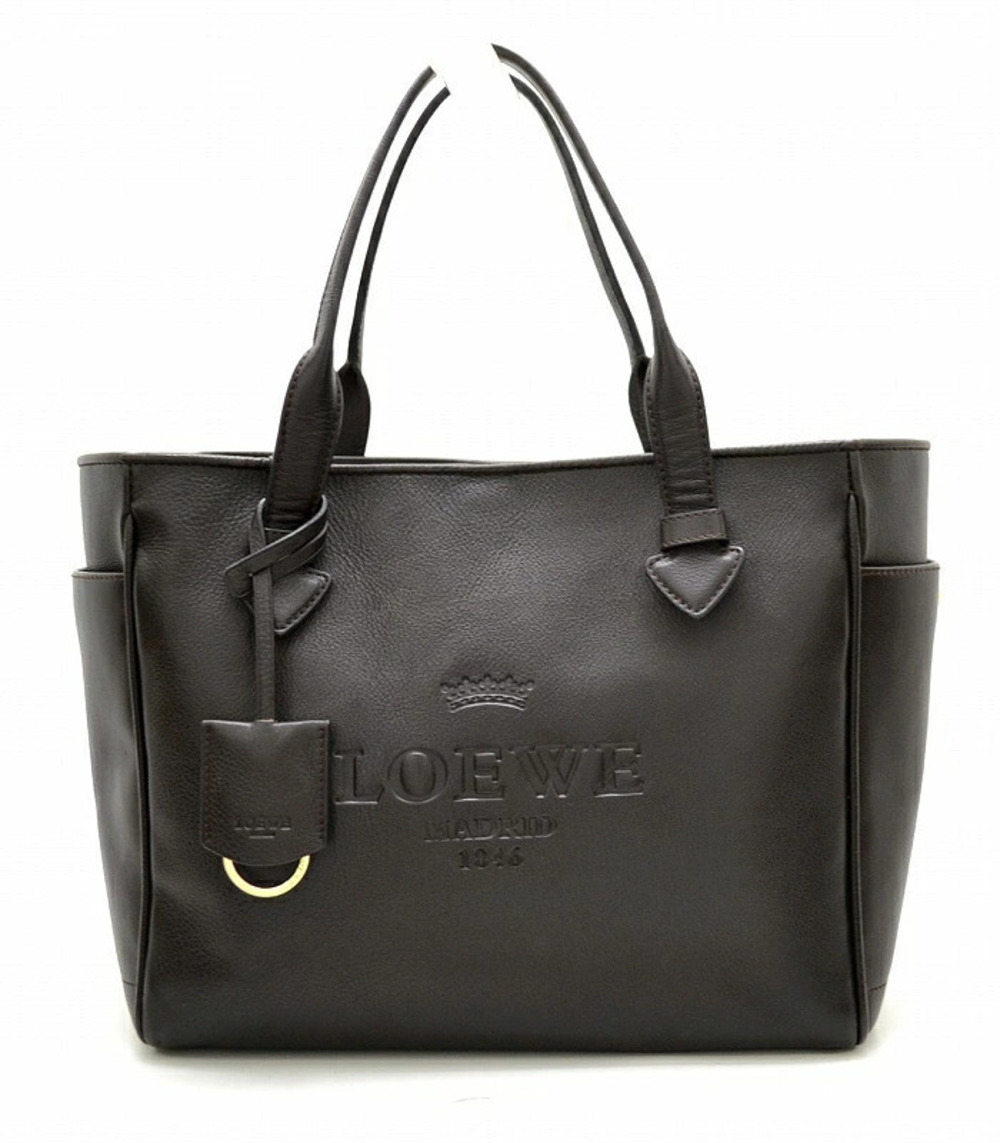 Loewe Heritage Leather Tote Bag Handbag Brown Dark